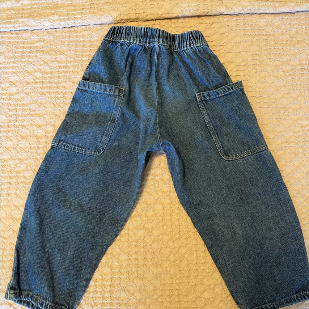 Zara Kids Medium Blue Elastic-Waist Denim Cargo Pants - Picture 4 of 6